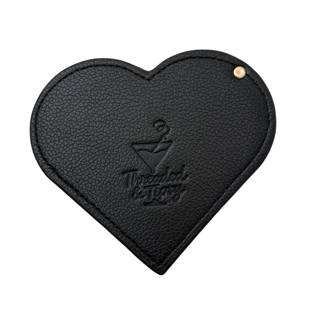 Needlepoint Self-Finishing Black Heart Shaped Leather Mirror