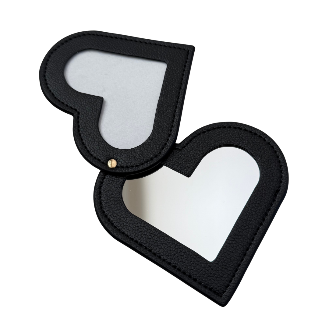 Needlepoint Self-Finishing Black Heart Shaped Leather Mirror