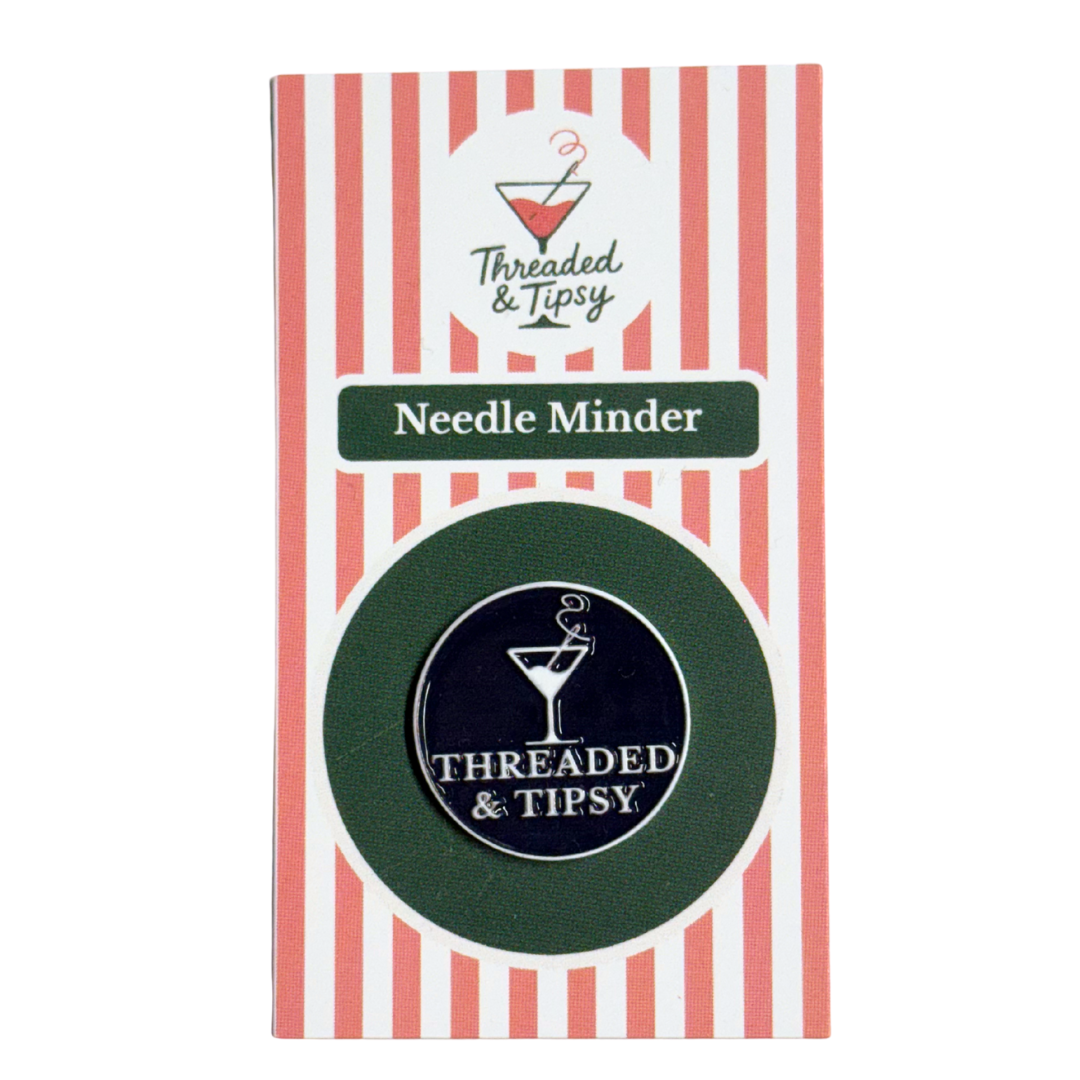 Threaded &amp; Tipsy Needle Minder packaging with red and white striped design
