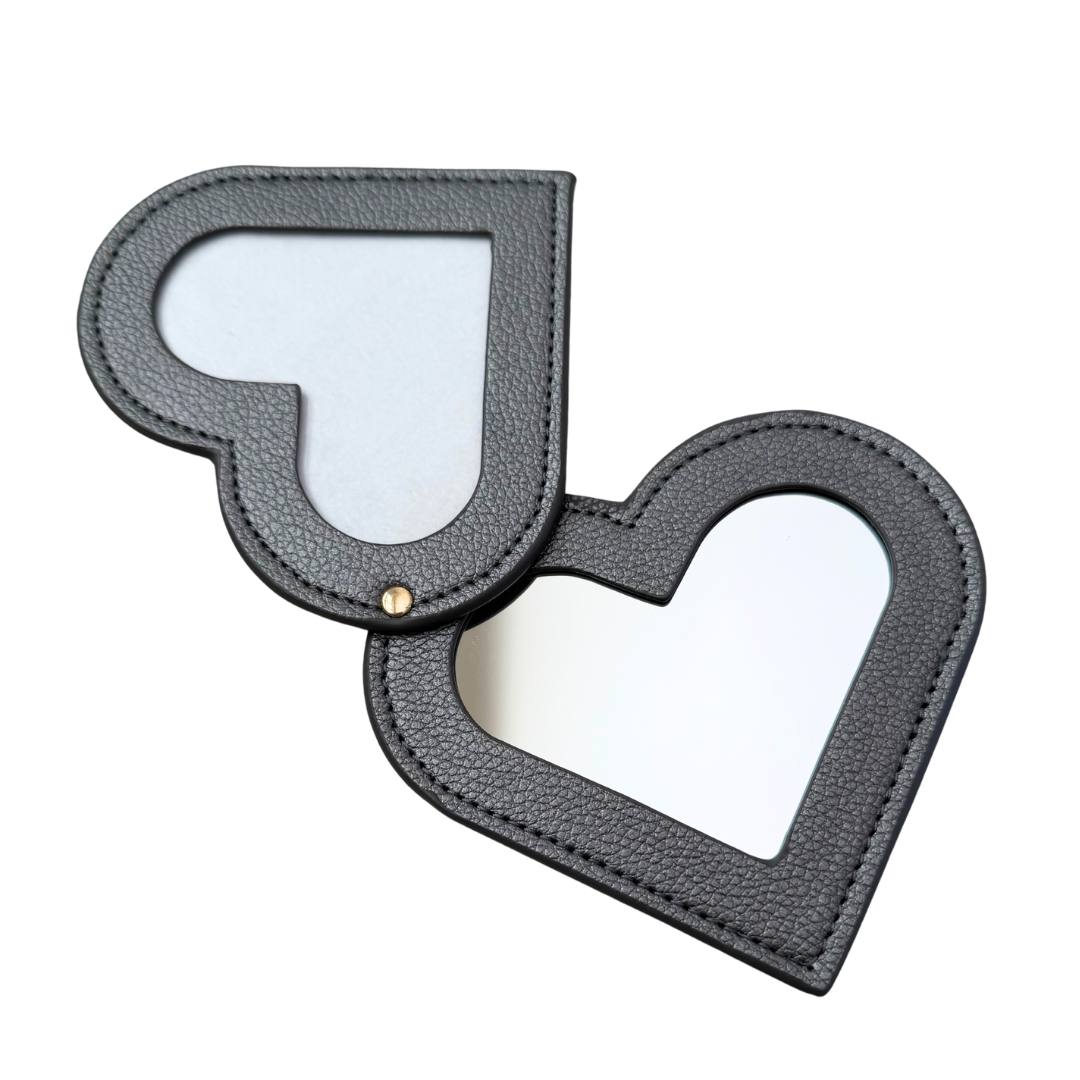 Needlepoint Self-Finishing Pewter Heart Shaped Leather Mirror