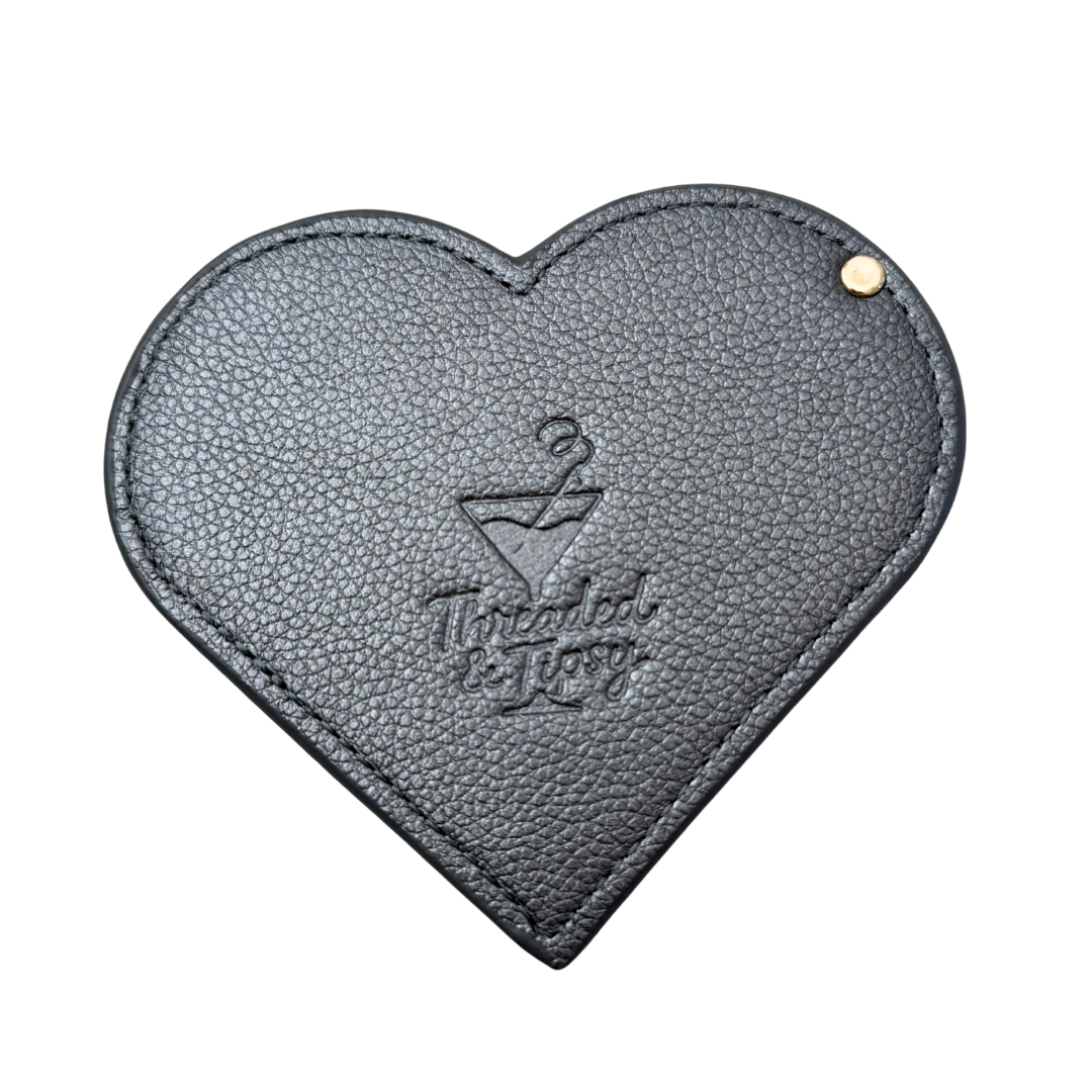Needlepoint Self-Finishing Pewter Heart Shaped Leather Mirror