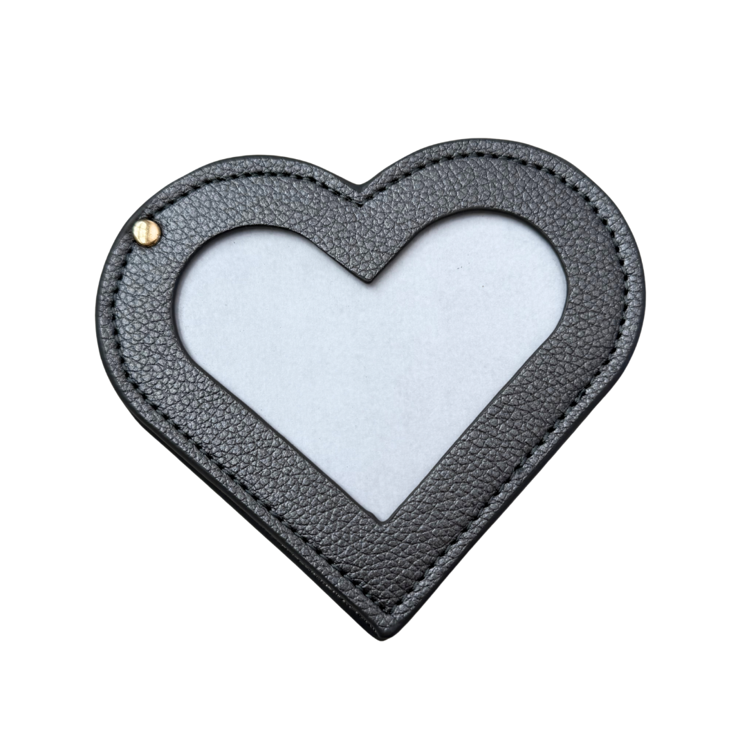 Needlepoint Self-Finishing Pewter Heart Shaped Leather Mirror