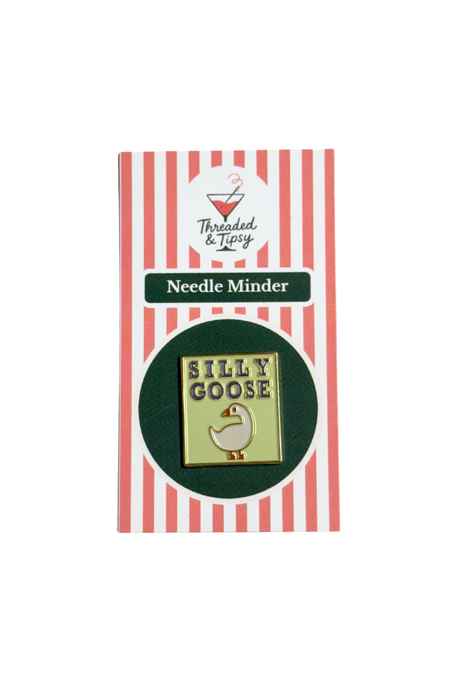 Needle minder with 'Silly Goose' design on a striped packaging