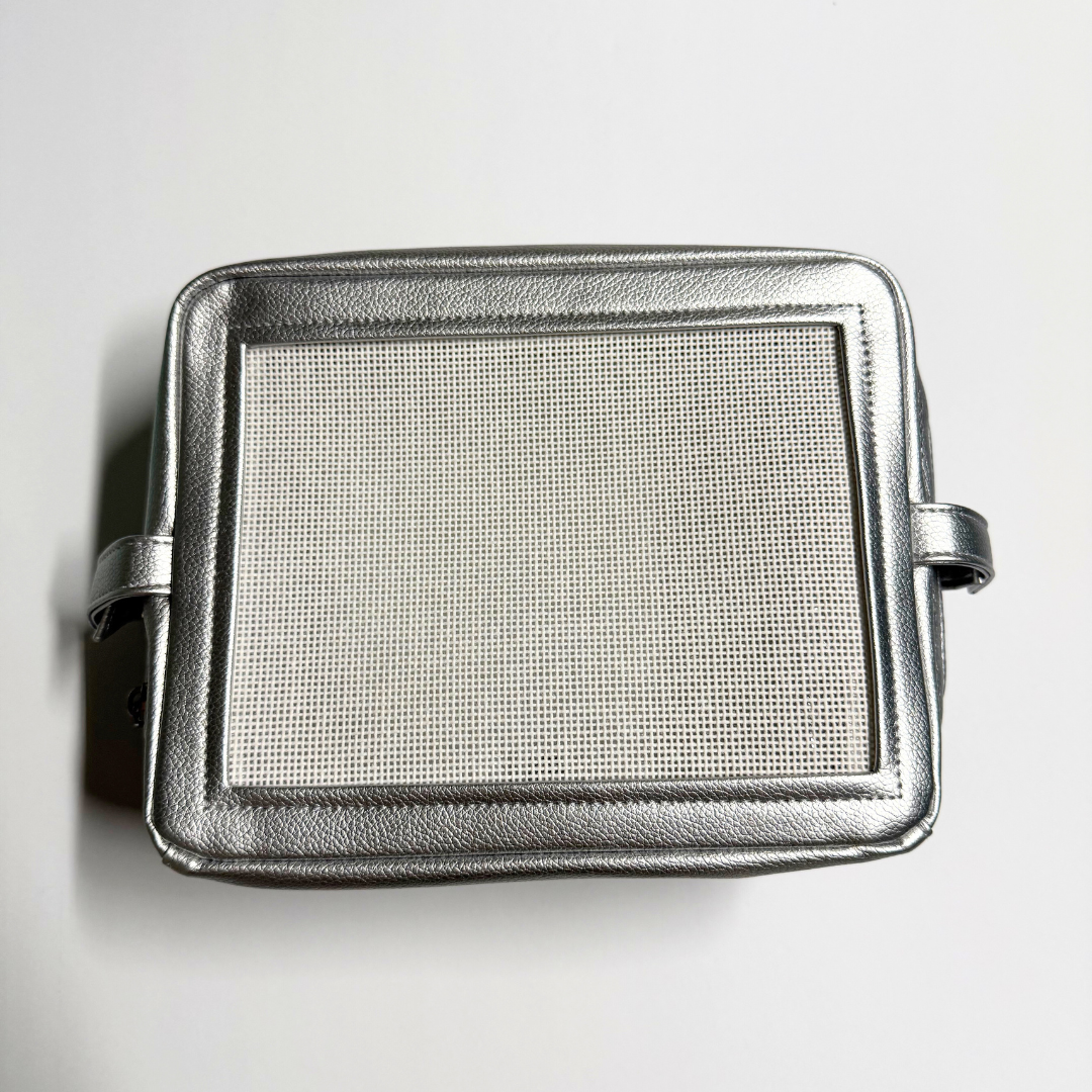 silver stitchable needlepoint kit and pouch from Threaded &amp; Tipsy