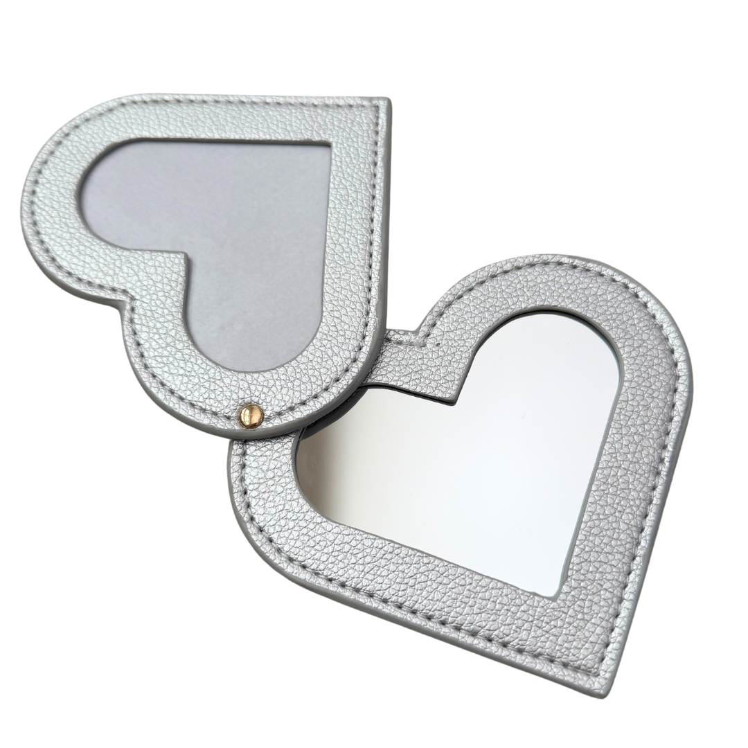 Needlepoint Self-Finishing Silver Heart Shaped Leather Mirror
