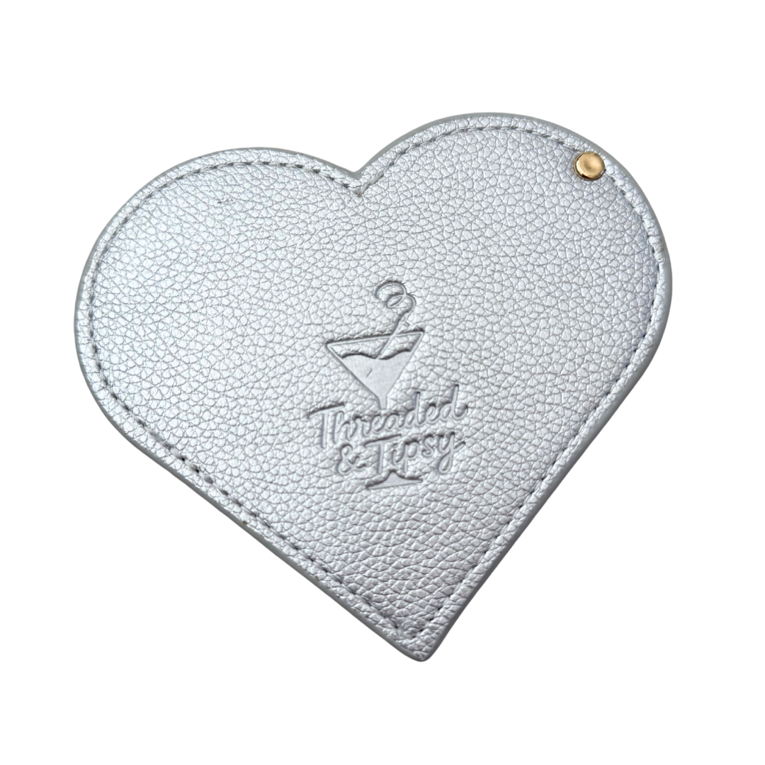 Needlepoint Self-Finishing Silver Heart Shaped Leather Mirror