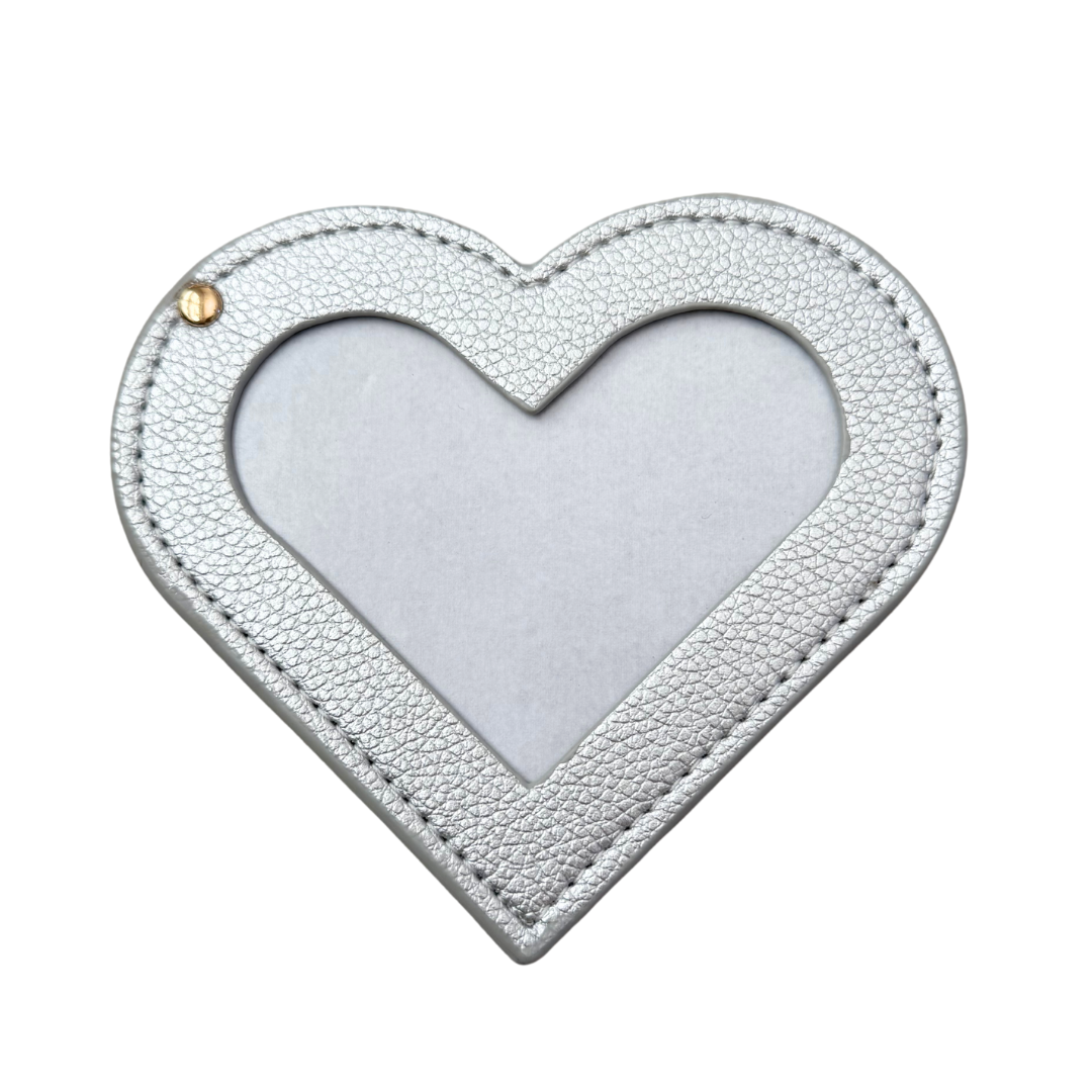 Needlepoint Self-Finishing Silver Heart Shaped Leather Mirror